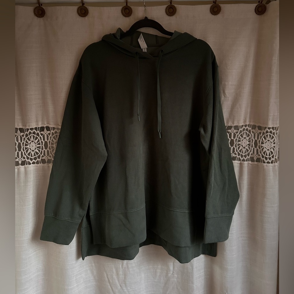 90 Degree By Reflex Sage Ribbed Hooded Pullover Sweatshirt